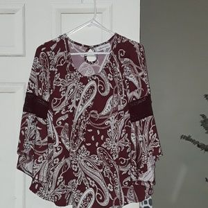 Burgundy and White Paisley Blouse